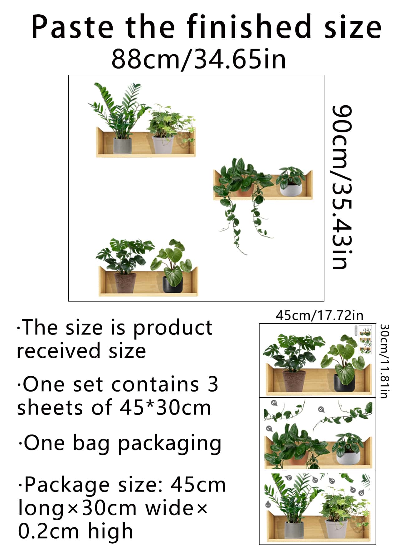 3 件植物设计墙贴、贴纸、墙贴花、乙烯基贴花用于家居装饰、春季装饰品让您的家焕然一新、拉玛装饰贴纸礼物生日毕业学校装饰学校惊喜宿舍装饰返校房间装饰学校用品 - 彩色 - 查看 4