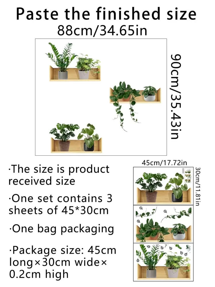 3 ชิ้น สติกเกอร์ติดผนัง ลายพืช, สติกเกอร์, สติกเกอร์ติดผนัง, สติกเกอร์วินิลสำหรับตกแต่งบ้าน, ของตกแต่งฤดูใบไม้ผลิ รีเฟรชบ้านของคุณ, สติกเกอร์ตกแต่งราม ของขวัญ วันเกิด การจบการศึกษา ตกแต่งโรงเรียน ของเซอร์ไพรส์ในหอพัก ตกแต่งห้องเรียน อุปกรณ์โรงเรียน - มัลติคัลเลอร์ - ดู 4