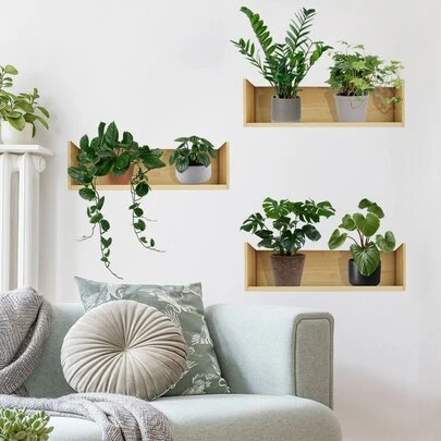 3pcs Plant Design Wall Sticker, Stickers, Wall Decal, Vinyl Decal For Home Decorations, Spring Decoration Items Refresh Your Home, Rama Decoration Stickers Gifts Birthday Graduation School Decor School Surprise Dormitory Decor Back To School Room Decor School Supplies