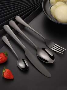 16 件不锈钢刀、勺、叉圣诞礼物 - 黑色 - 查看 3