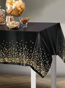 1入組金屬質感波點圖案一次性桌布 - 黑色 - 查看 2