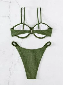 Frill Trim Underwire Summer Beach Bikini Set - Army Green - View 2