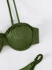 Frill Trim Underwire Summer Beach Bikini Set - Army Green - View 3