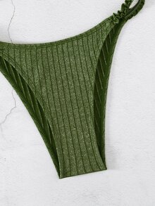 Frill Trim Underwire Summer Beach Bikini Set - Army Green - View 4