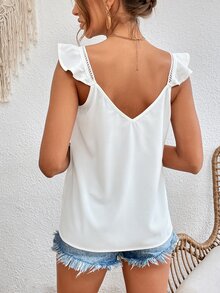 SHEIN Frenchy Contrast Lace Ruffle Trim Tank Top - White - View 2