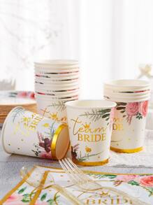 10入組花和標語圖案一次性杯子 - 彩色 - 查看 1