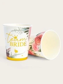 10入組花和標語圖案一次性杯子 - 彩色 - 查看 2