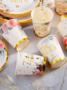 10入組花和標語圖案一次性杯子 - 彩色 - 查看 3