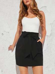 SHEIN Clasi Váy nữ Thắt lưng Quần paper-bag màu trơn Giải trí - màu đen - Xem 6