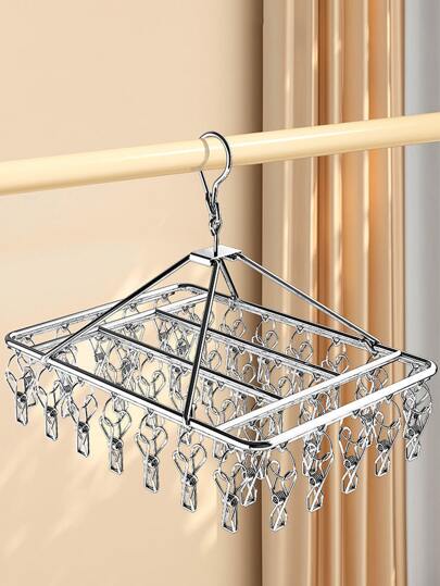 1pc Stainless Steel Clothes Drying Hanger With Clothespin