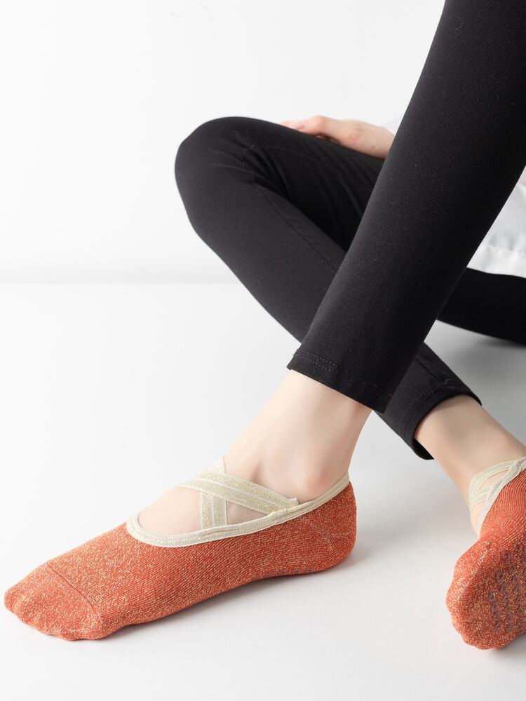 1雙交叉瑜珈襪 - 紅木色 - 查看 4