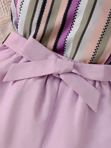 SHEIN Girls Striped Print Cami Top & Belted Shorts - Multicolor - View 4