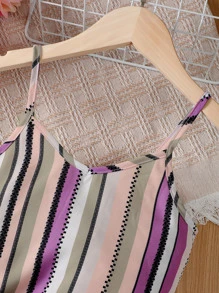 SHEIN Girls Striped Print Cami Top & Belted Shorts - Multicolor - View 5