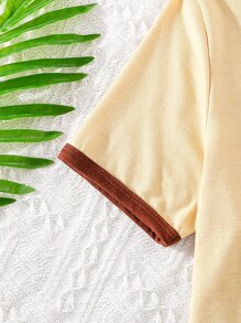 Girls Butterfly & Letter Graphic Contrast Binding Tee - Apricot - View 4