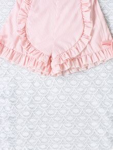 Top de tirantes con lazo en la parte delantera para niñas pequeñas y shorts con ribete de volantes - Rosa - Ver 3