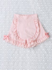 Top de tirantes con lazo en la parte delantera para niñas pequeñas y shorts con ribete de volantes - Rosa - Ver 4