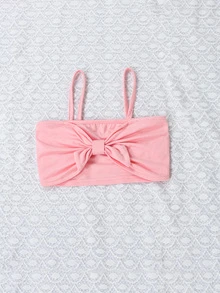 Top de tirantes con lazo en la parte delantera para niñas pequeñas y shorts con ribete de volantes - Rosa - Ver 5