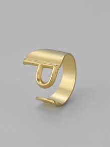 字母裝飾開口戒指 - 金黃色 - 查看 5