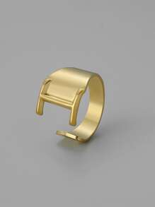 字母裝飾開口戒指 - 金黃色 - 查看 7