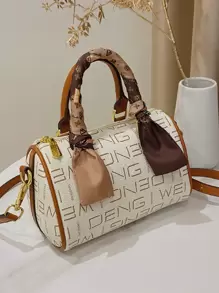 迷你字母圖案絲巾裝飾波士頓包 - 彩色 - 查看 1