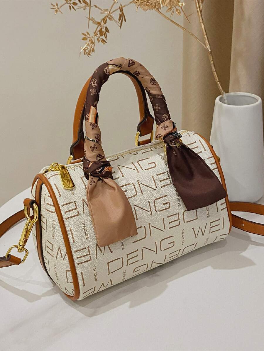 迷你字母圖案絲巾裝飾波士頓包 - 彩色 - 查看 1