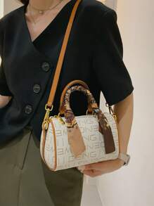 迷你字母圖案絲巾裝飾波士頓包 - 彩色 - 查看 2