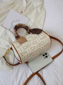 迷你字母圖案絲巾裝飾波士頓包 - 彩色 - 查看 3