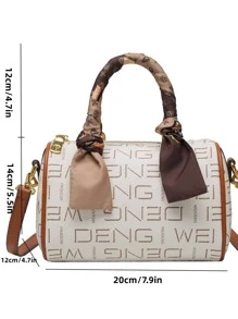 迷你字母圖案絲巾裝飾波士頓包 - 彩色 - 查看 5