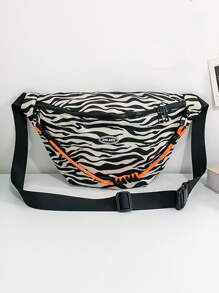 斑馬紋圖案腰包 - 黑與白 - 查看 2