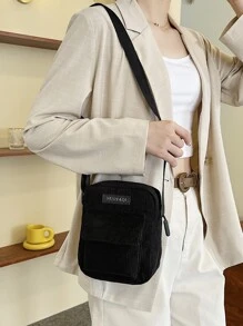 迷你字母贴布装饰方形包斜挎包简约方形包方形单肩手提包宽肩带手机女士单肩手提包钱包可转换斜挎背包邮差旅行包轻便时尚白领上班族大学生工作商务通勤办公室周年纪念日生日礼物情人节礼物礼品手机袋兼容包女士手机袋钱包 - 黑色 - 查看 3