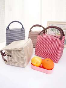 1pc Striped Print Lunch Bag - Black - View 4