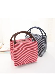 1pc Striped Print Lunch Bag - Black - View 3