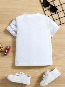 SHEIN Young Boy Cute Off-Road Car Pattern T-Shirt, Suitable For Boys Aged 4-7 Years Old To Wear In Autumn, Spring And Winter