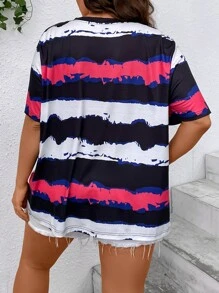 SHEIN LUNE Plus Tie Dye Crisscross Front Tee - Multicolor - View 2