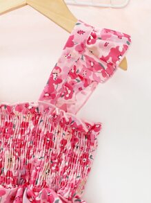 SHEIN 小女童滿版印花荷葉邊層疊下擺連衣裙