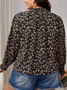 SHEIN VCAY Blusa floral de cuello con cordón - Multicolor - Ver 2