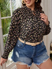 SHEIN VCAY Blusa floral de cuello con cordón - Multicolor - Ver 4