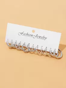 6pairs/set Twist Detail Hoop Earrings - Silver - View 2