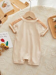 男嬰印花連體衣，休閒風格 - 杏色 - 查看 2