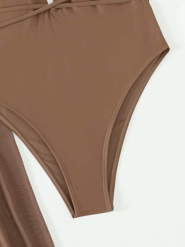 SHEIN Swim Chicsea Solid Backless One Piece Swimsuit With Kimono SHEIN USA