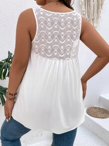 Franclia Áo hai dây Plus Size Tương phản ren màu trơn Giải trí - trắng - Xem 2