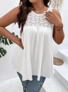 Franclia Áo hai dây Plus Size Tương phản ren màu trơn Giải trí - trắng - Xem 4