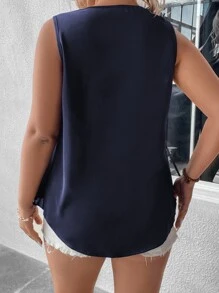 SHEIN Holidaya 大碼荷葉邊無袖襯衫 - 藏蓝色 - 查看 2