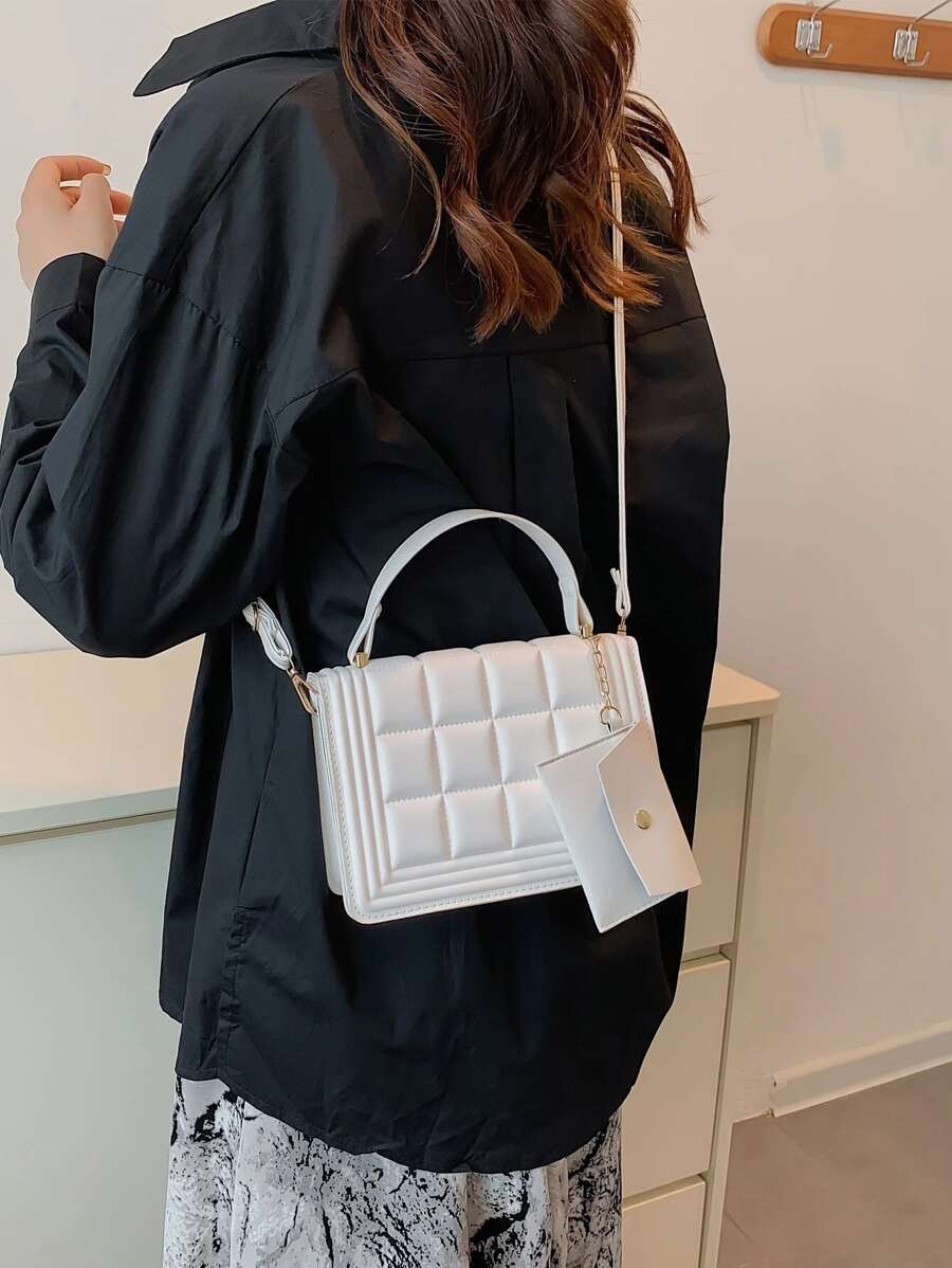 迷你衍縫翻蓋方包附帶小口袋包 - 白色 - 查看 1
