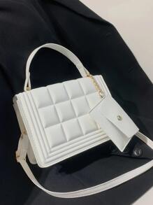 迷你衍縫翻蓋方包附帶小口袋包 - 白色 - 查看 2