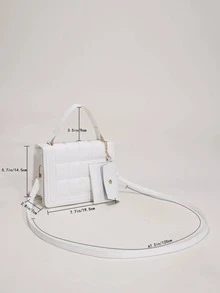 迷你衍縫翻蓋方包附帶小口袋包 - 白色 - 查看 3