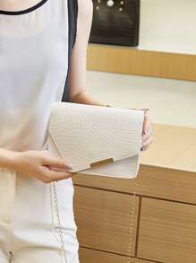 迷你鱷魚壓紋翻蓋鏈條方包 - 白色 - 查看 4