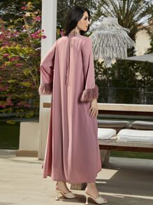 Modelyn Lace Up Side Halter Dress & Fringe Cuff Open Front Coat - Dusty Pink - View 2