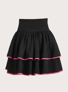 ROMWE PUNK Contrast Binding Lace Up Skirt - Black - View 2