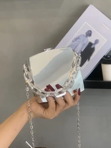 Box Tasche mit Mini metallisch Kette Dekor - Silber - Übersicht 2